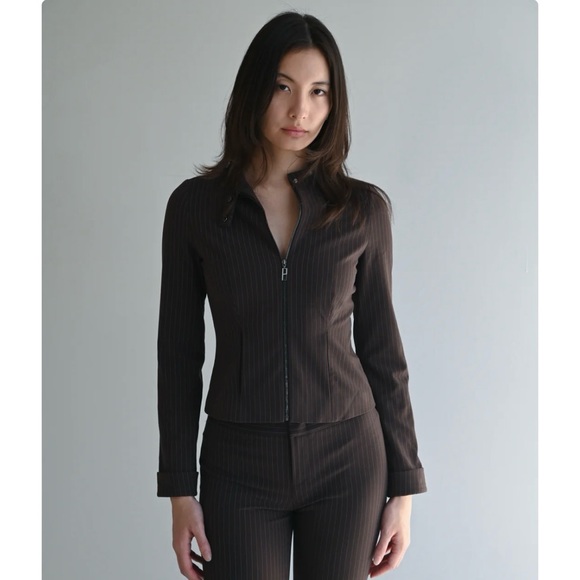 The Harlow Jacket in Brown Pinstripe